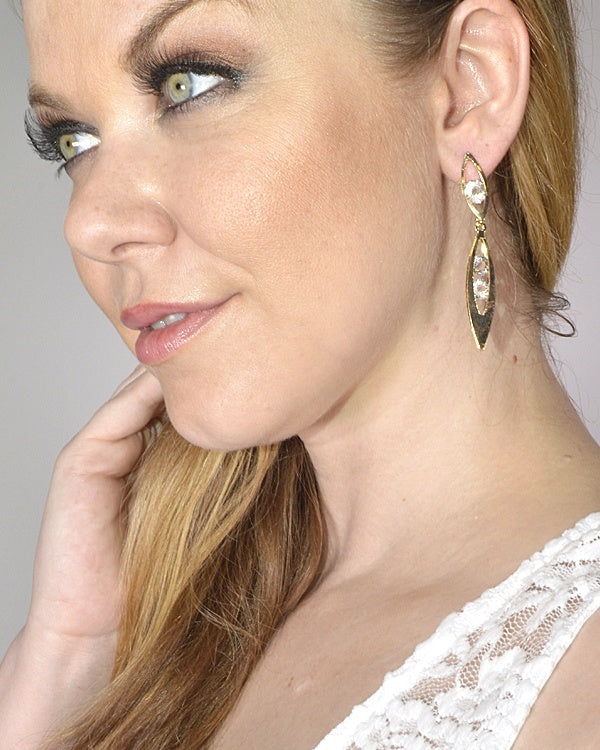 Double Elliptical Crystal Drop Earrings