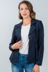 Ladies fashion navy pleated peplum hem jacket