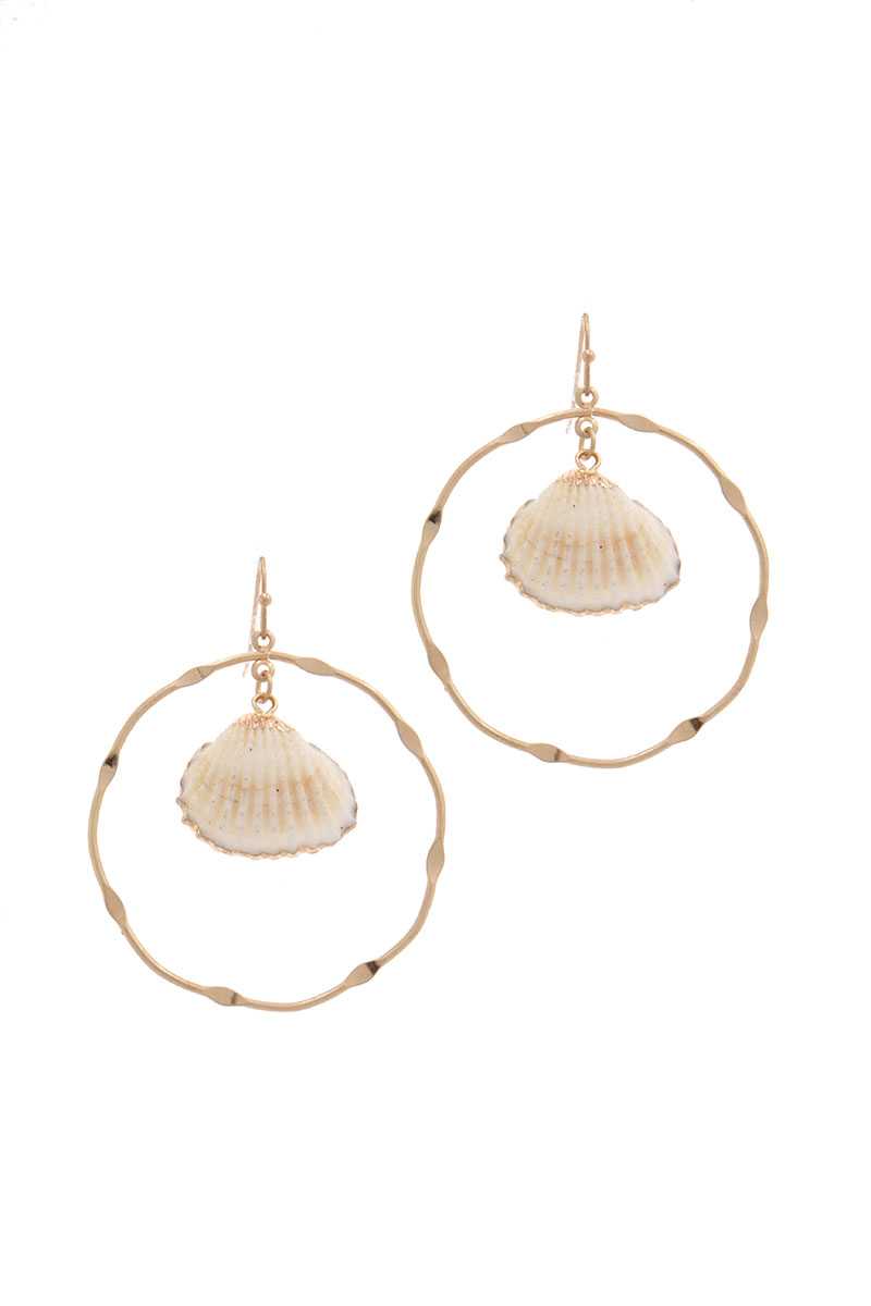 Shell Dangle Metal Circle Drop Earring