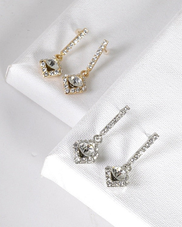 Crystal and Stone Studded Rhombus Shaped Drop Earrings id.31494