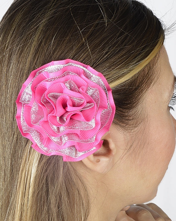 Ruffled Ribbon  Round Hair Clip