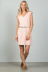 Ladies fashion gold rope neckline applique pink faux suede belted mini dress