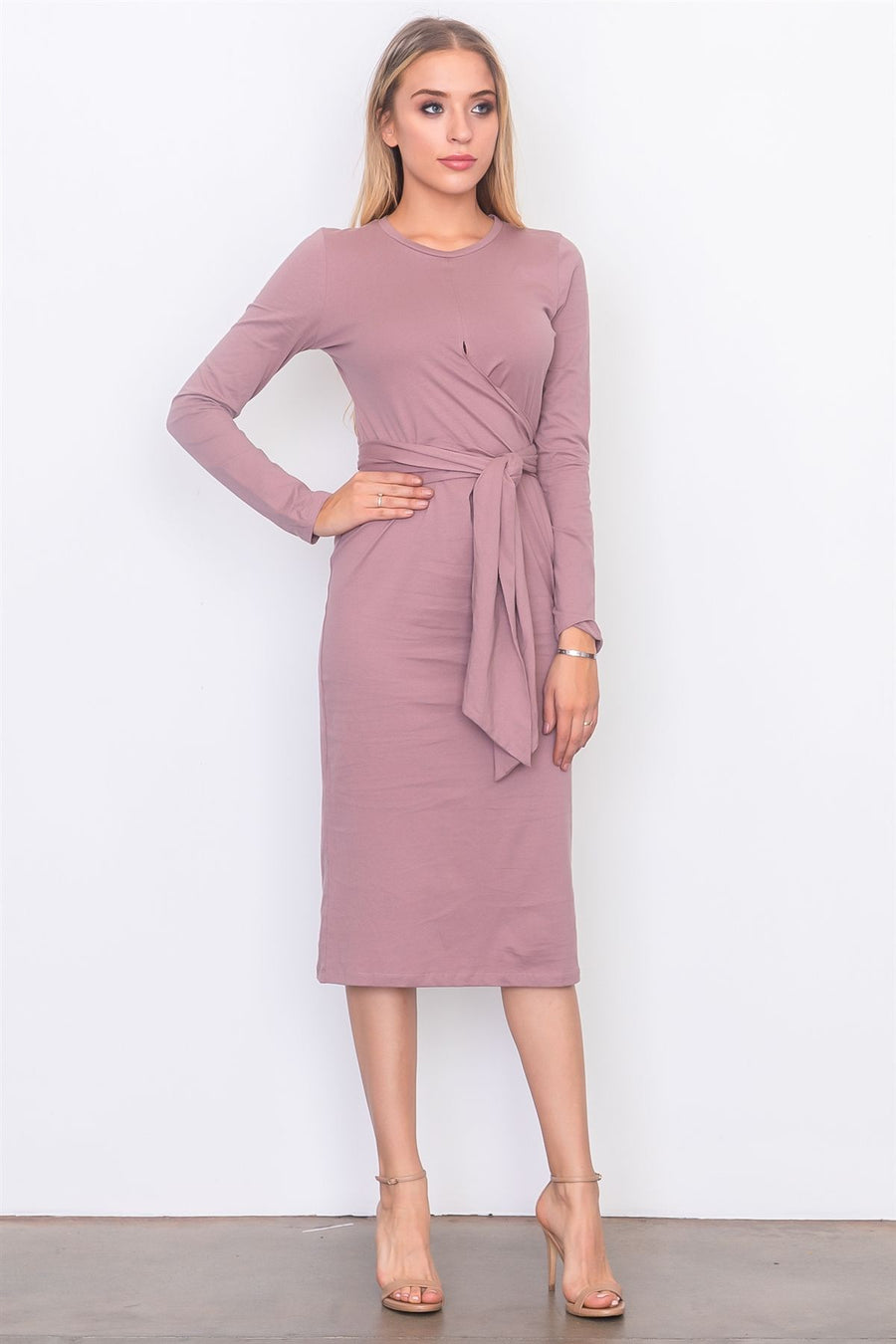 Front knot jersey midi dress