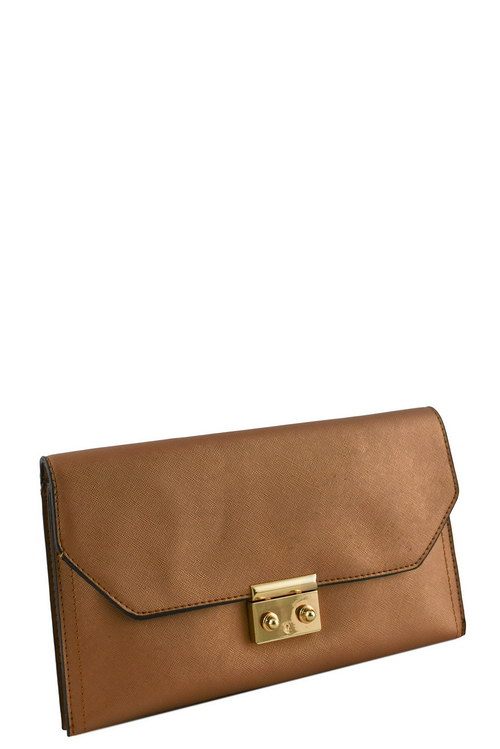 Designer push lock flap clutch