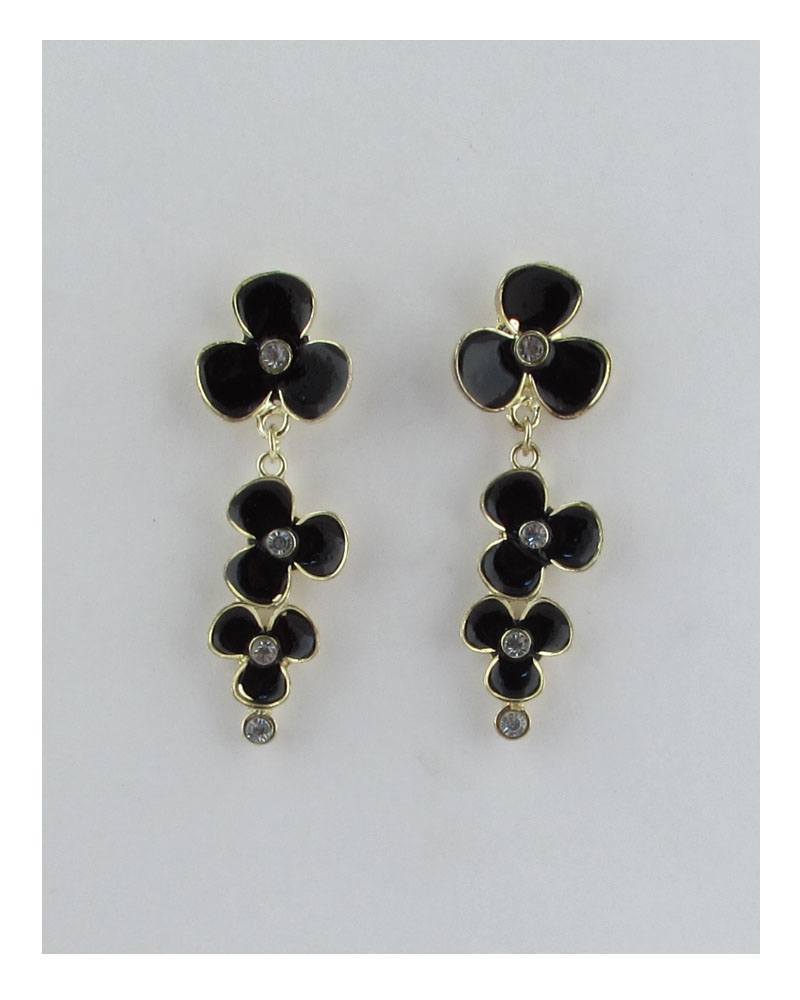 Flower stud linear drop earrings