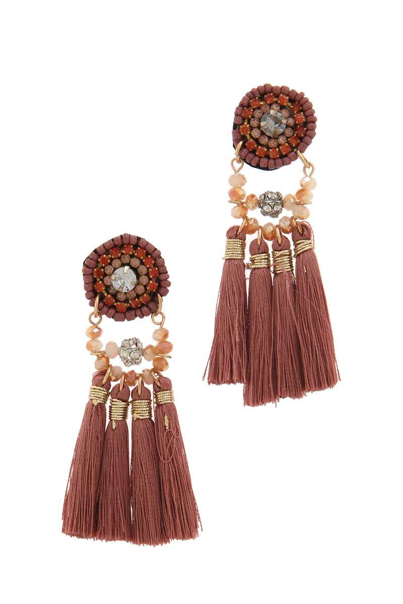 Beaded tassel drop earring