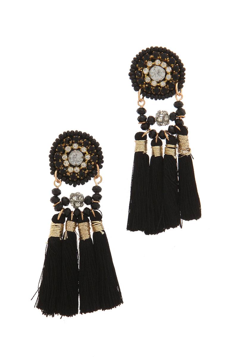 Beaded tassel drop earring