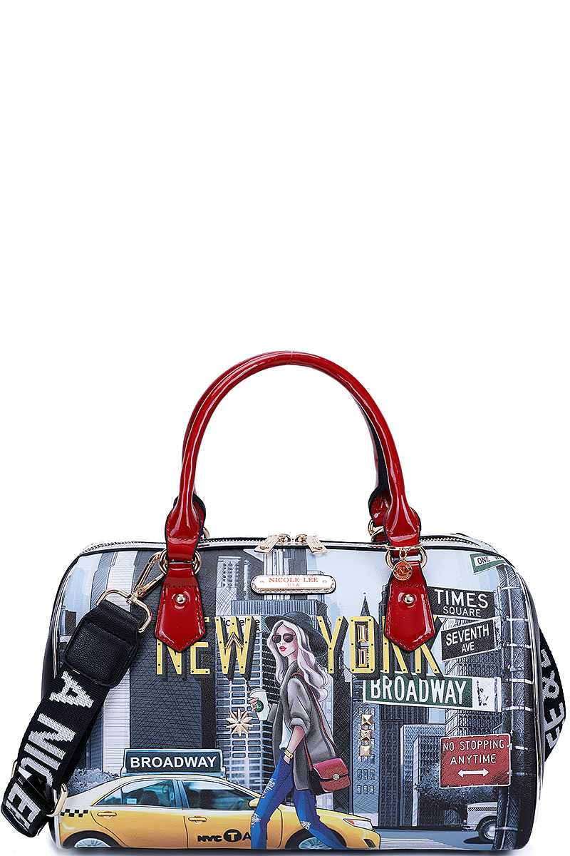 Nicole Lee New York Walk Print Boston Bag With Long Strap