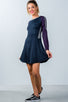 Ladies fashion  navy and purple color-block swing dress