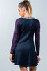 Ladies fashion  navy and purple color-block swing dress