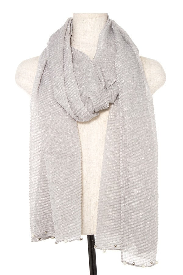 Pleated pearl and bead accent oblong scarf