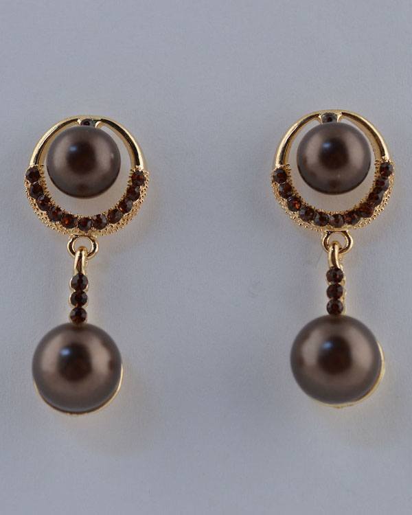 Faux Pearl Drop Earrings w/ Rhinestones