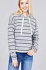 Ladies fashion plus size long sleeve hoodie w/drawstring stripe french terry top