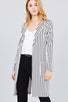 Long sleeve notched collar open front striped long jacket