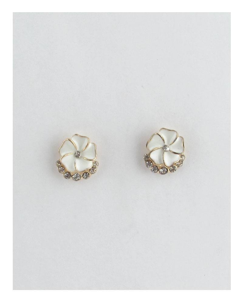 Color enamel clear rhinestone flower studs earrings