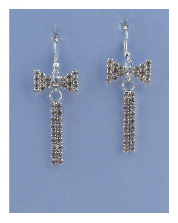 Drop rhinestone bow earrings