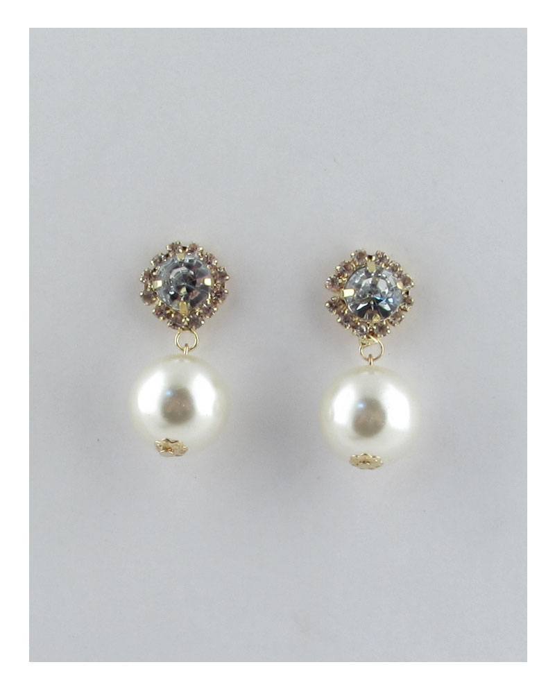 Post stud faux pearl dangle earrings