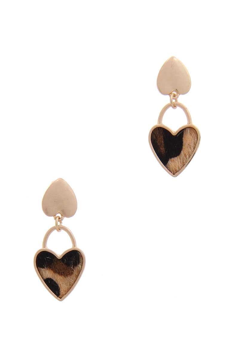 Faux Fur Double Heart Post Drop Earring