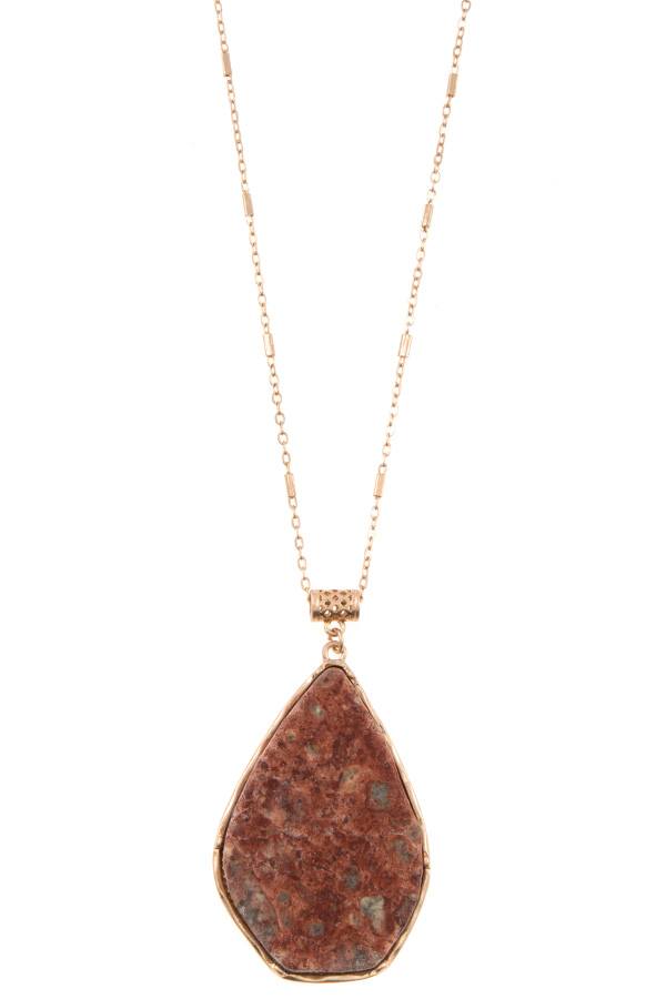 Drop framed stone pendant long necklace