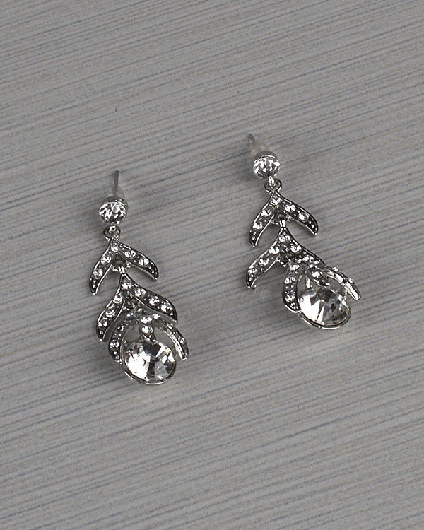 Leaf Styled Rhinestone Studded Drop Earrings