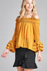 Ladies fashion long sleeve w/ruffle off the shoulder woven top