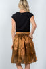 Ladies fashion mid length high waisted bronze pleated midi skirt