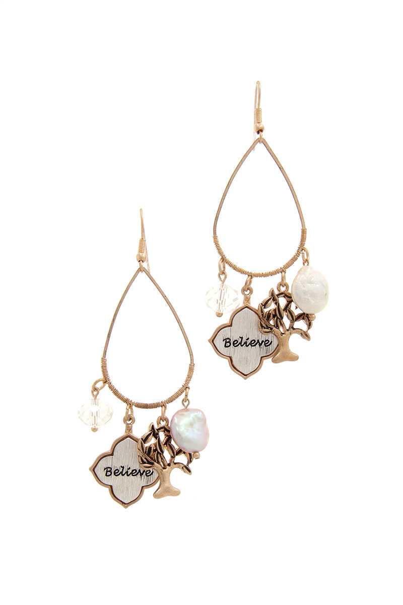 Believe Tree Charm Drop Earring