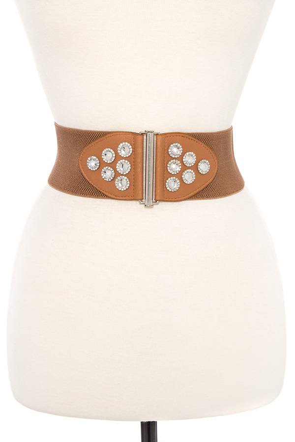 Round gem accent stretch belt