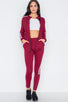 Burgundy White Active Two Piece Legging Jacket Set