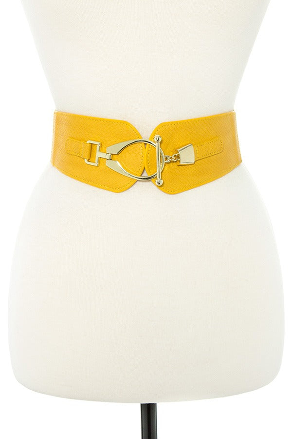 Oval link metal faux leather stretch belt