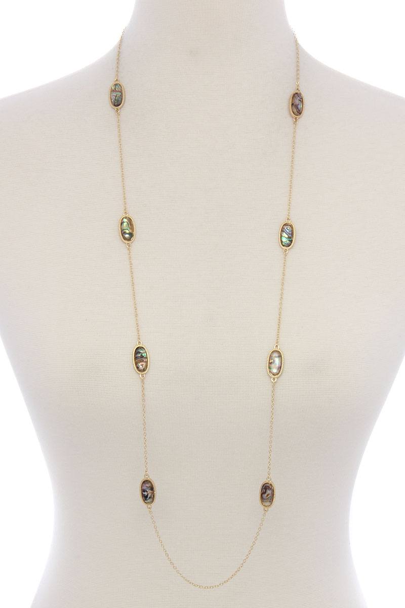 Oval shape stone long necklace