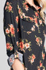 Ladies fashion plus size 3/4 roll up sleeve front pocket detail flower print stretch knit shirts