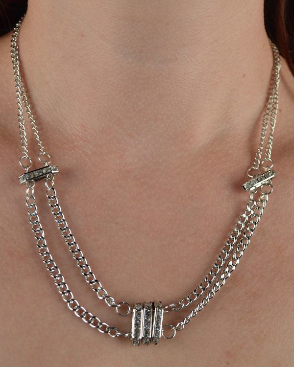 Double Chain Necklace w/ Rhinestone Detail