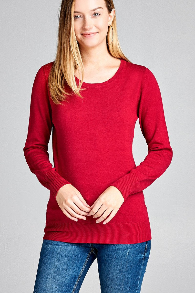 Ladies fashion long sleeve crew neck classic sweater