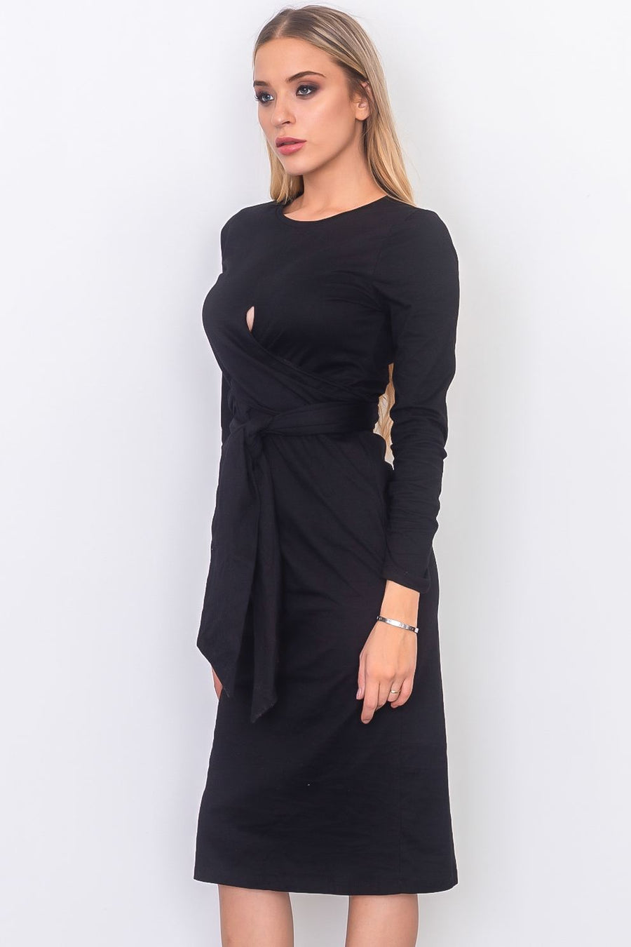 Front knot jersey midi dress