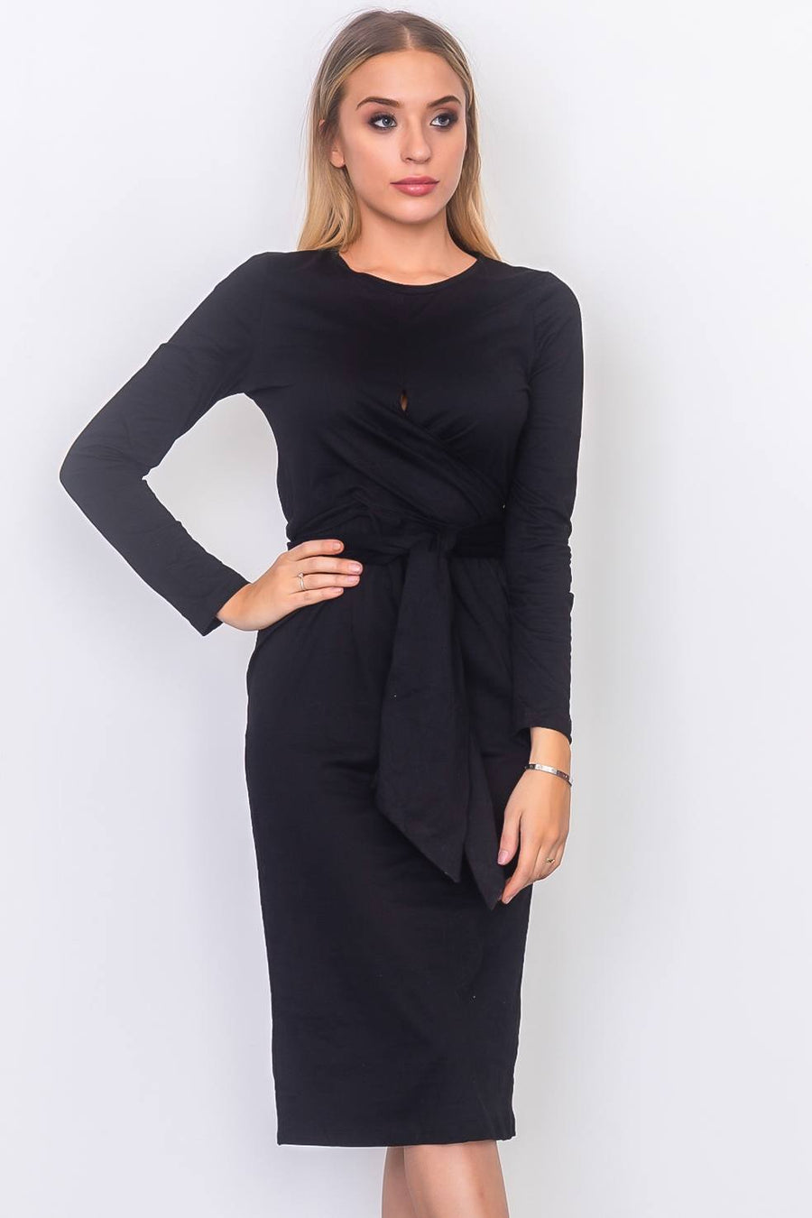 Front knot jersey midi dress