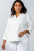 Ladies fashion plus size  oatmeal standup collar roll tab sleeve blouse