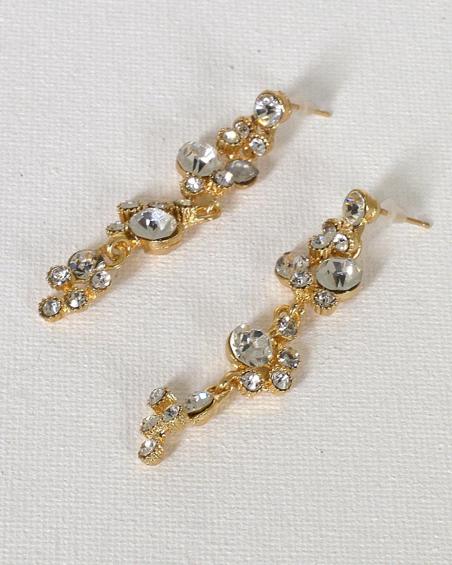 Crystal Studded Drop Earrings with Post Back Closure