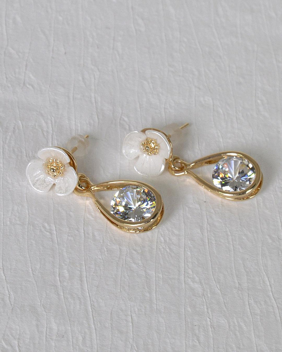 Floral Design Crystal Studded Drop Earrings