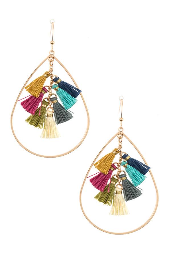 Multi tassel link teardrop dangle earring