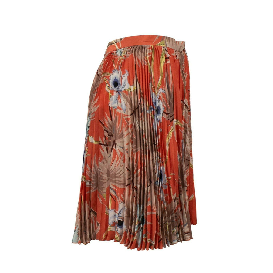 Printed Silk Crepe De Chine Accordion Skirt - Orange