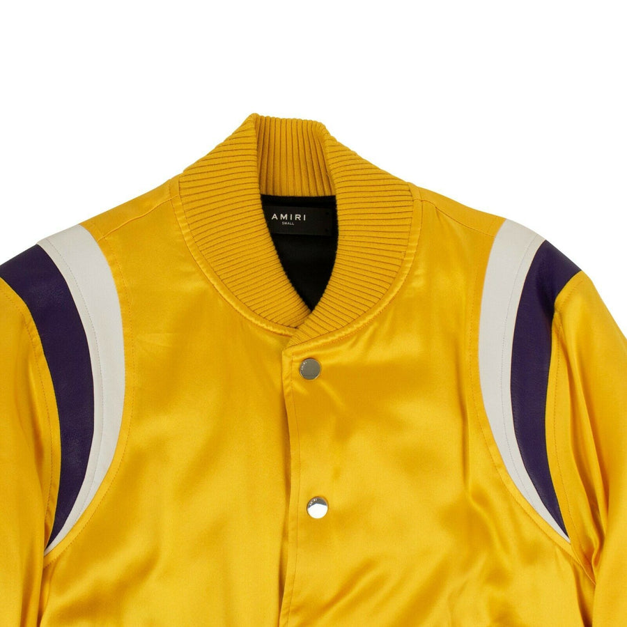 Silk Varsity Baseball Loose Bomber Jacket - Yellow