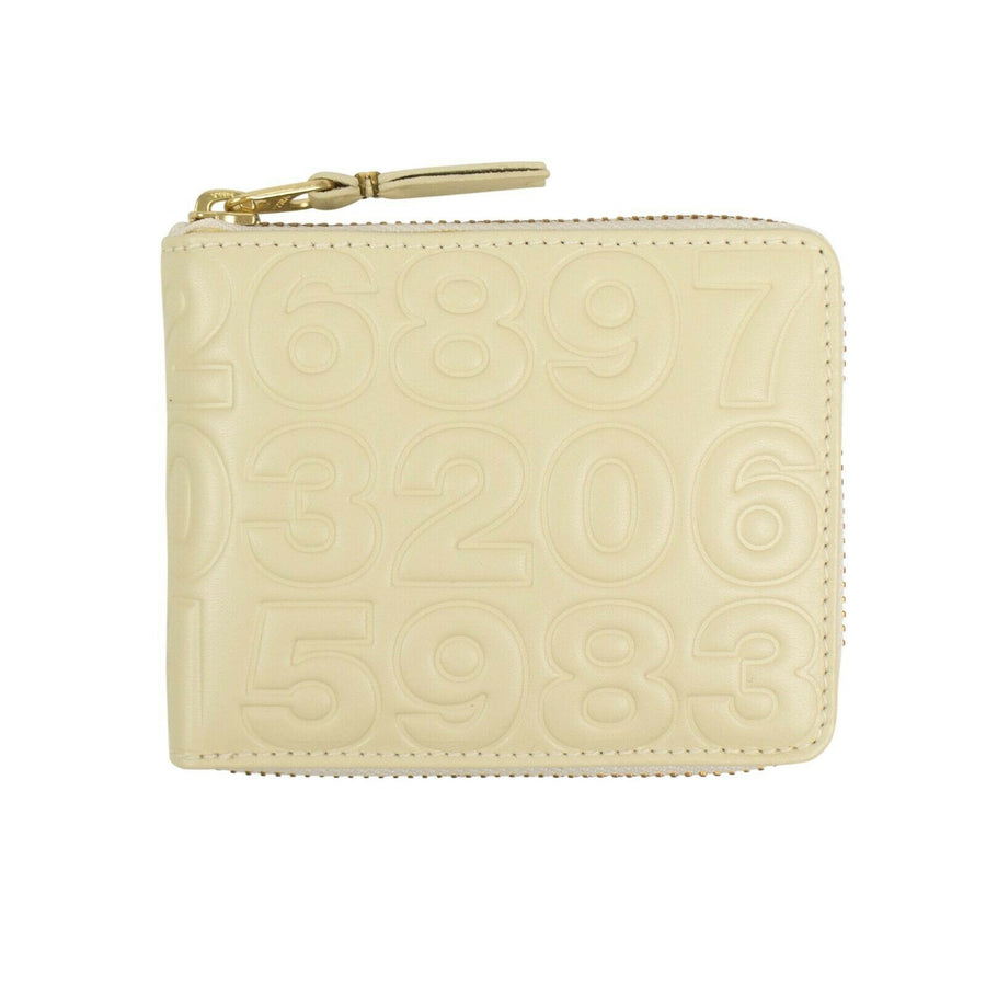 Leather Number Embossed Small Wallet - Ivory