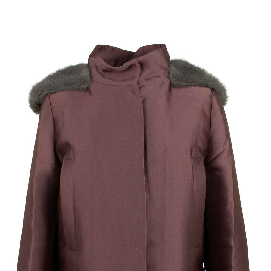 Fur Trim Hood Down Filled Coat - Purple