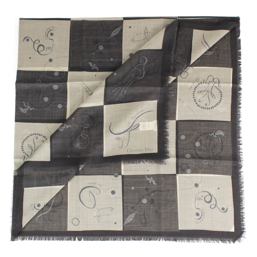 Checkerboard Wool Blend Scarf - Black / Gray