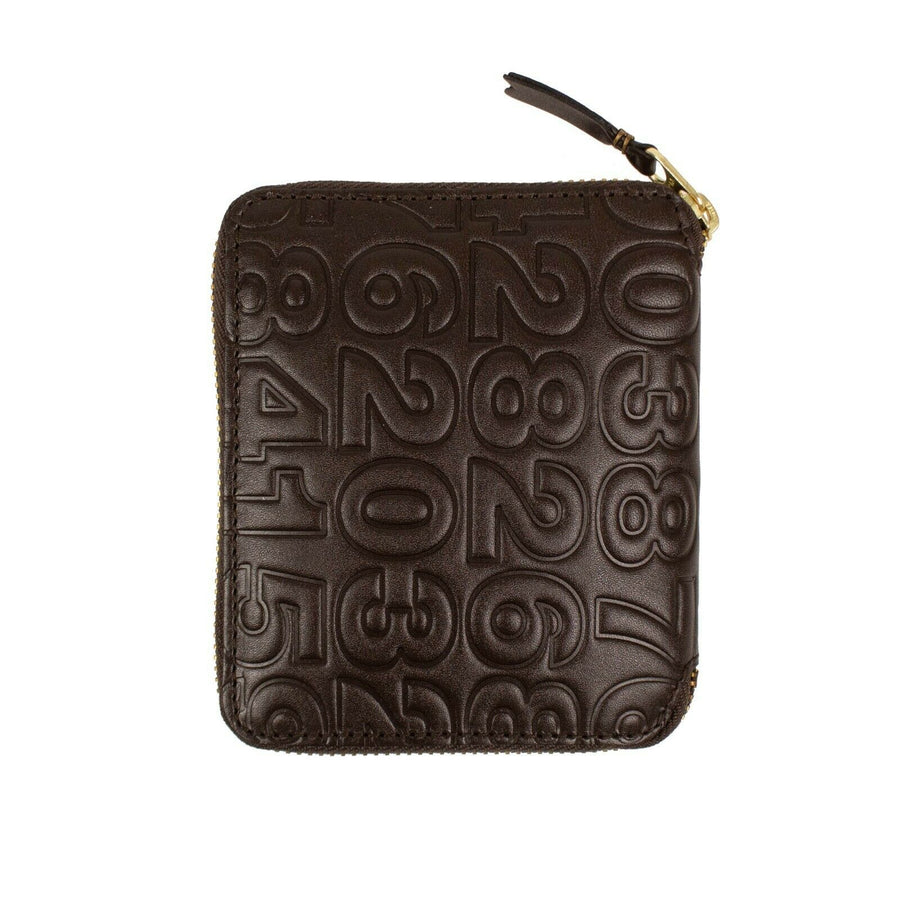 Leather Number Embossed Patchwork Square Wallet - Brown