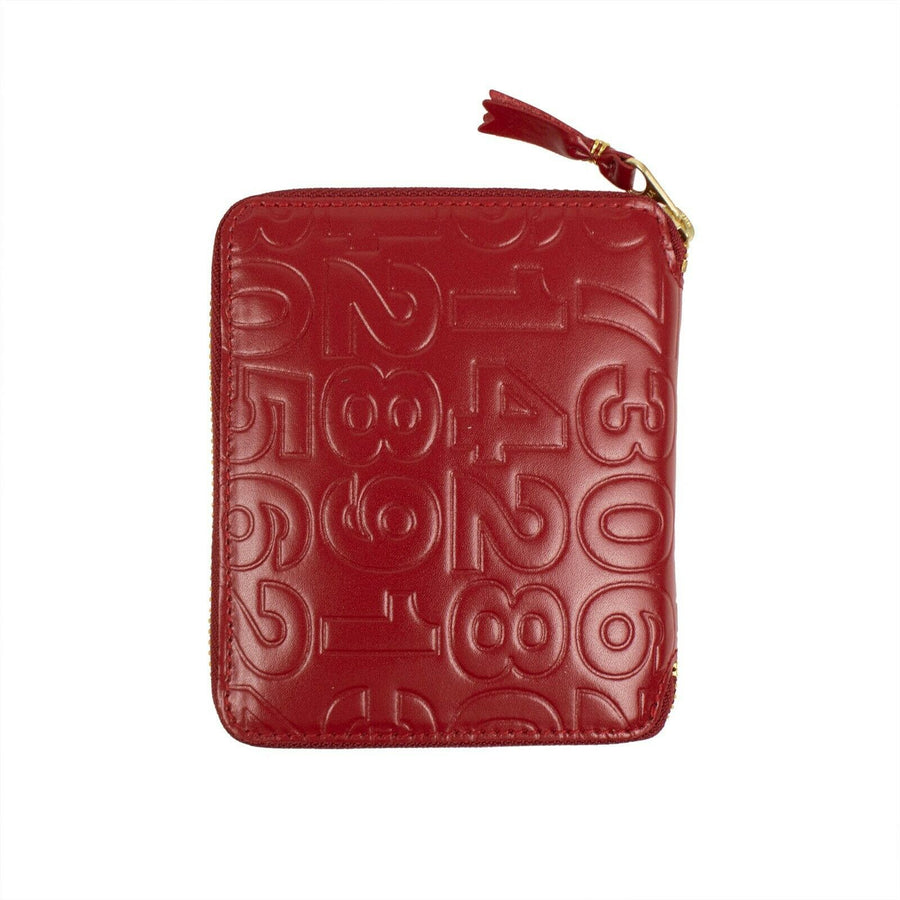 Leather Number Embossed Patchwork Square Wallet - Red