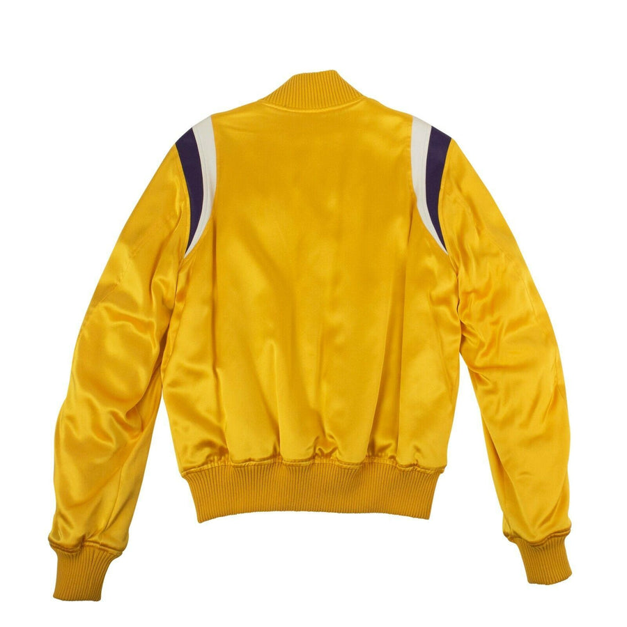 Silk Varsity Baseball Loose Bomber Jacket - Yellow