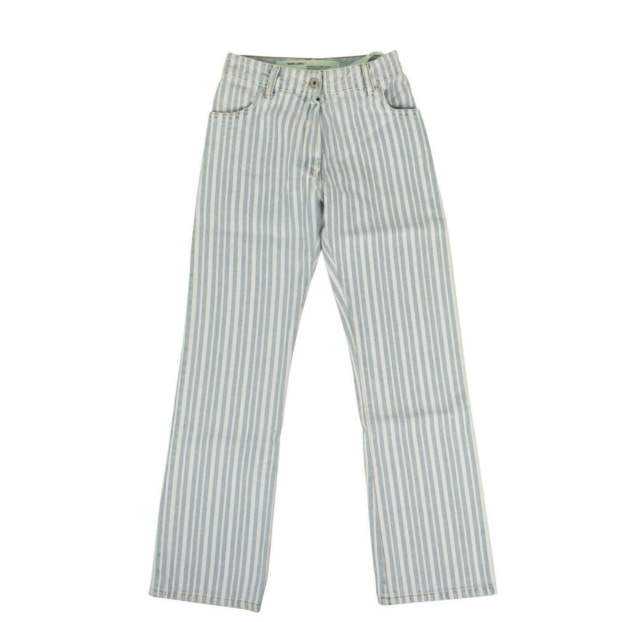 Cotton Striped Denim Pants - Blue