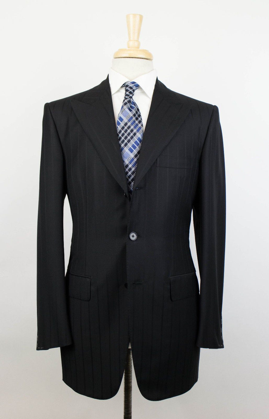 Drop 6 Striped Wool 3 Button Suit - Black